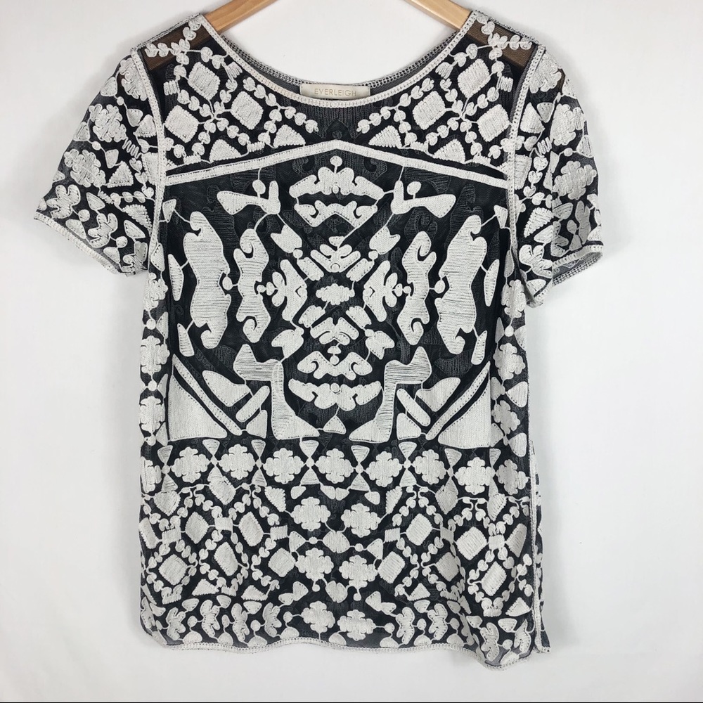 Everleigh Anthropologie Sheer Top | Black White | Size Small